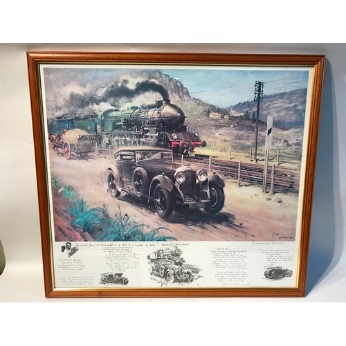 421 - Framed Print Bentley V Blue Train  Signed And Dated January 1970 Measures 84x75cm