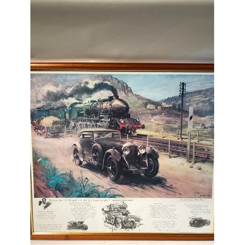 421 - Framed Print Bentley V Blue Train  Signed And Dated January 1970 Measures 84x75cm