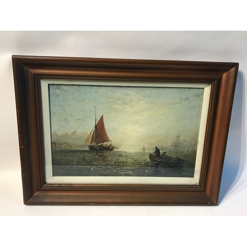 375 - Framed Oil Of A fishing Scene Signed Measures 64x41cm