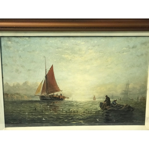 375 - Framed Oil Of A fishing Scene Signed Measures 64x41cm