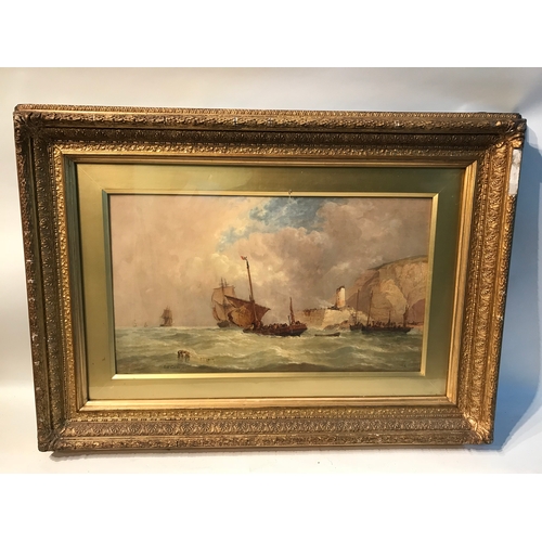 379 - Oil On Canvas Maritime Scene With Vessels And  A Lighthouse Signed By Ebenezer .Wake. Cooke/61 Measu... 