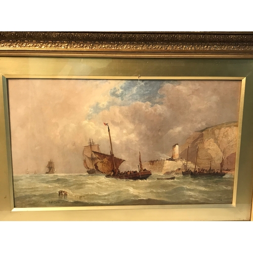 379 - Oil On Canvas Maritime Scene With Vessels And  A Lighthouse Signed By Ebenezer .Wake. Cooke/61 Measu... 