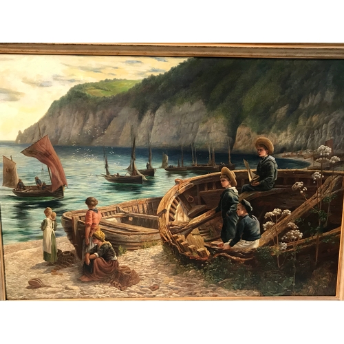 380 - A Newlyn School Style Oil Painting Indistinctly Signed 1880 With Sailor Boys And Family . Measures 1... 