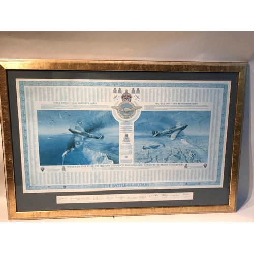 381 - Framed Print Of The Battle Of Britain, Signed By Pilots and Crew Measures 104x69cm