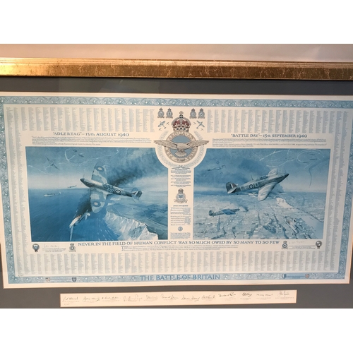 381 - Framed Print Of The Battle Of Britain, Signed By Pilots and Crew Measures 104x69cm