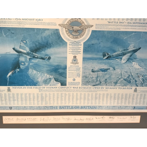 381 - Framed Print Of The Battle Of Britain, Signed By Pilots and Crew Measures 104x69cm