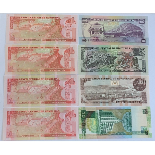 445 - Banco Central De Honduras 1990's Banknotes To Include 4 X 1 Lempira 2 , 5 , 10 , 20 Lempira All In U... 