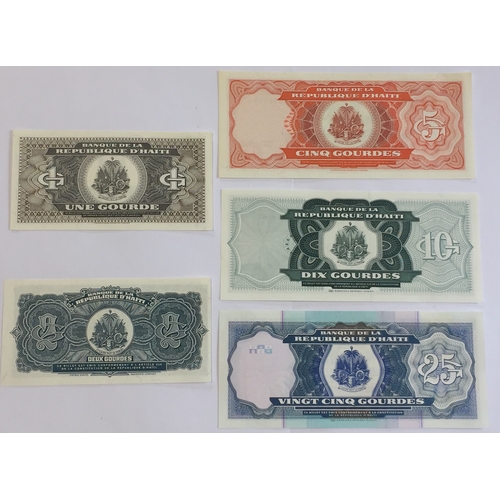 446 - Banque De La Republique D'Haiti Banknotes Set. To Include 1 , 2 , 5 , 10 , 25 Gourdes All UNC (5)