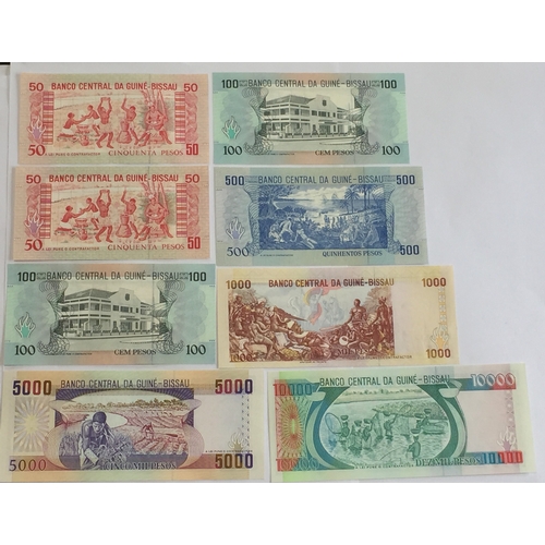 448 - Banco Central Da Guine - Bissau 1990's Banknotes 2 x 50 2 x 100 , 500 , 1000 , 5000 , 10000 Pesos No... 