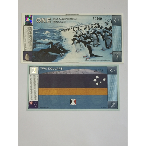 458 - Antarctica 1998 1 Dollar Note UNC Along With A 1999 2 Dollar Note UNC .