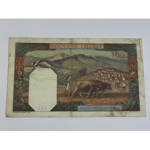 459 - Wartime Algeria 1940 Old Franc System 100 Franc Note VF