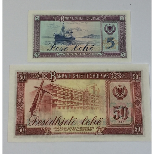 461 - Albania Uncirculated 5 & 50 Leke Notes From 1976