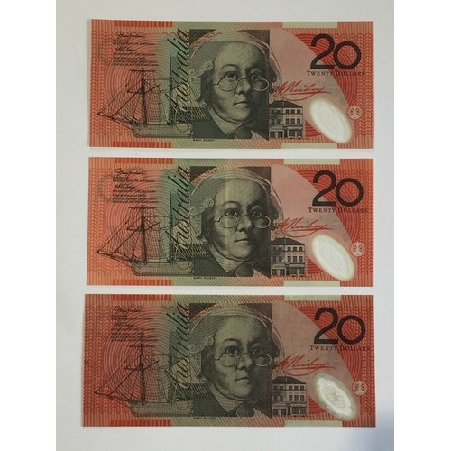 476 - Australia Reserve Bank 3 X 20 Dollar Notes 1994 In Uncirculated Condition.