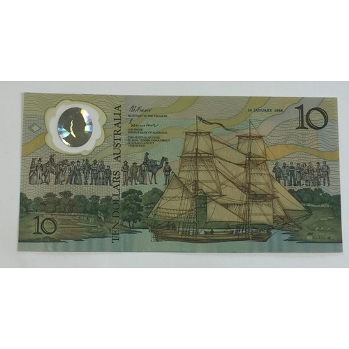 481 - Australia Reserve Bank Special Commemorative 10 Dollar Note 200 Anniversary Of The First Fleet 1988 ... 