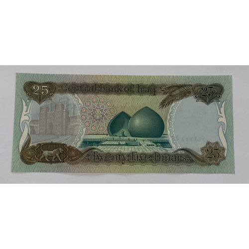 499 - Central Bank Of Iraq . The Last Western Saddam 25 Dinars Banknote In Uncirculated Condition.