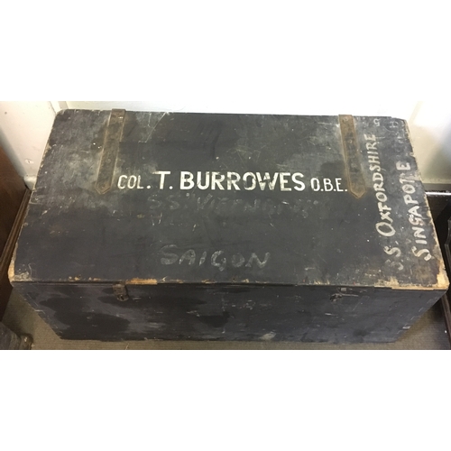 99A - Military Trunk Named 'Col.T Burrows OBE' Singapore, Oxfordshire. Measures 96x50cm