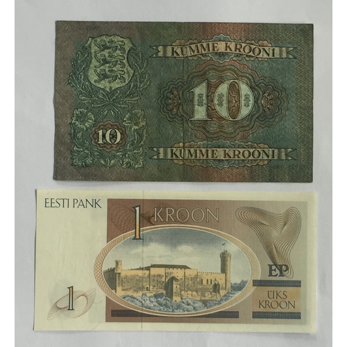 520 - Bank Of Estonia Banknotes. To Include A 1937 VF 10 Krooni Along With a 1992 UNC 1 Kroon Note (2)