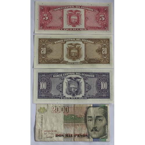 521 - Bank Of Ecuador 1988  5 & 20  Sucres Note Along With A 1992 100 Sucres Note All Uncirculated  Along ... 