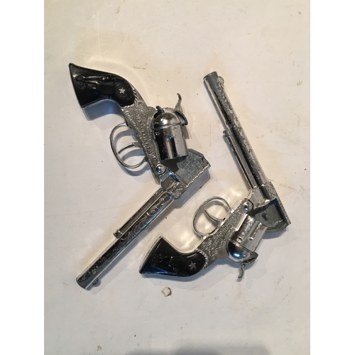 430 - 2 Peacemaker Childs Vintage Toy  Pistols With Rounds and Gun Holster