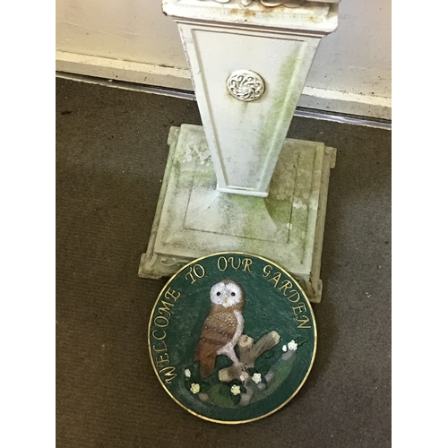 99 - Bronze  Sun Dial On Metal Base Along With Wall Plaque 'Welcome To My Garden'