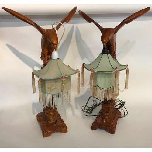 420 - 2 x Carved  Wood Eagle Lamps