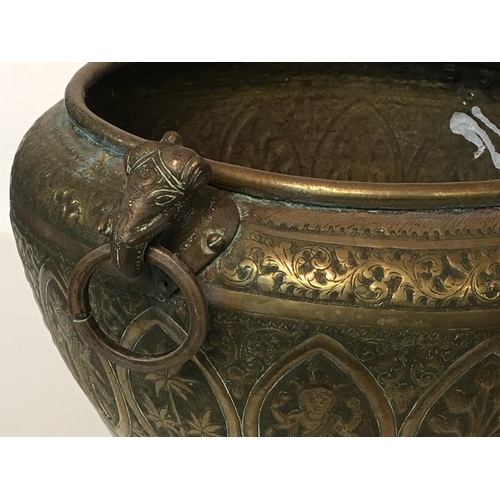 166 - Bronze Planter With Ganesha Decoration And Elephant Handles 28 h x 45 cms