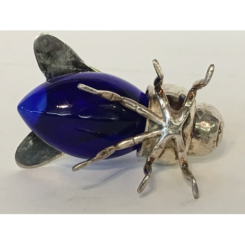 445 - Unusual Silver Plate And Glass Novelty Honeypot In The Form Of A Bee.