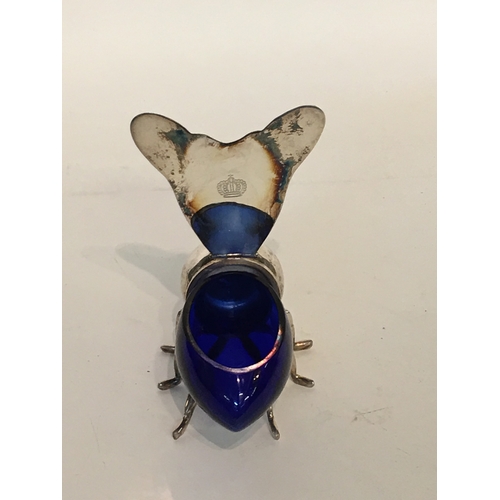 445 - Unusual Silver Plate And Glass Novelty Honeypot In The Form Of A Bee.