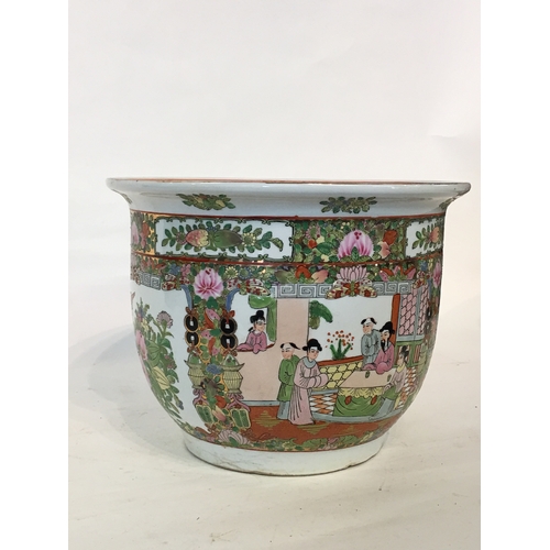 221 - Chinese Plant Pot With Immortal Decoration  Measures 31cm in Diameter