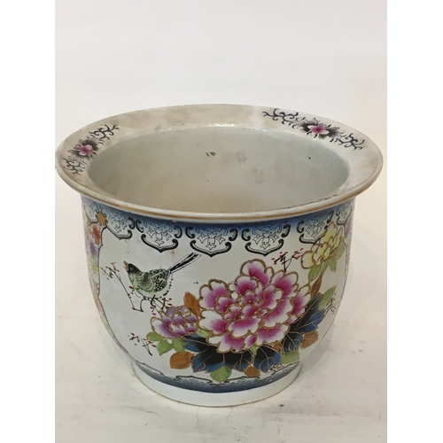 224 - Chinese Plant Pot With Bird Decoration Measures 28x28cm