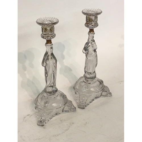 245 - 2 Glass Figural  Candle Sticks Stands 30cm Tall