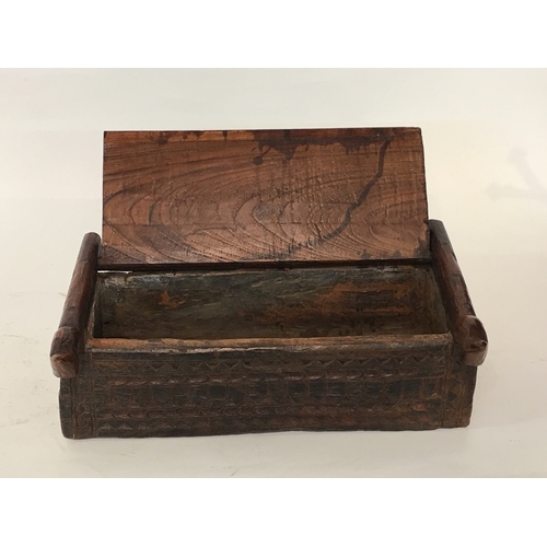 250 - Early hand European Carved Wooden Box Measures 31x20cm