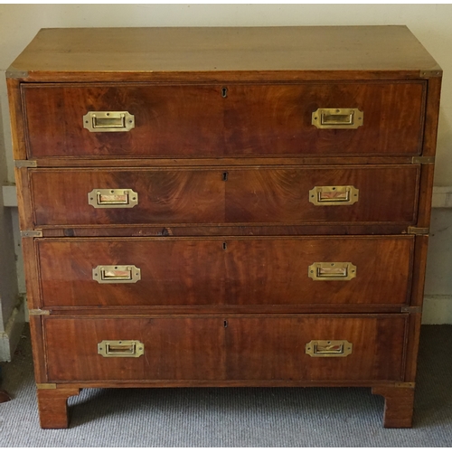 11 - Nice Example Of A Military Campaign Chest with Secretaire, 2 piece With Brass Handles And Bounding.