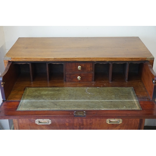 11 - Nice Example Of A Military Campaign Chest with Secretaire, 2 piece With Brass Handles And Bounding.