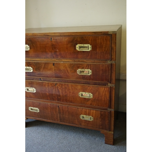 11 - Nice Example Of A Military Campaign Chest with Secretaire, 2 piece With Brass Handles And Bounding.