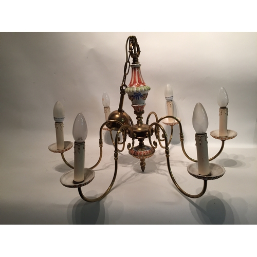 97 - French Ceramic And Brass Chandelier