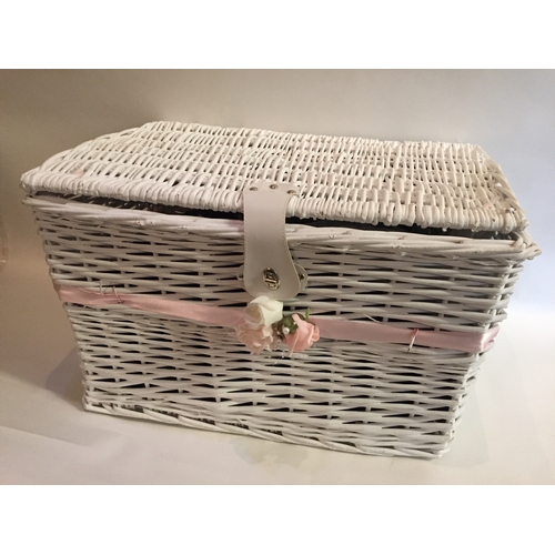 400 - Painted white wicker basket 42cm x 60cm x 32 cm