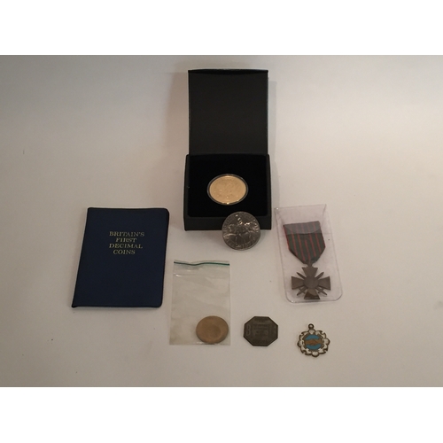 180 - French Military Medal Along  With Coins Etc