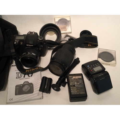 165 - Vintage Nikon D70 Camera And Accesories To Include Lense, Meters Bag Etc Etc