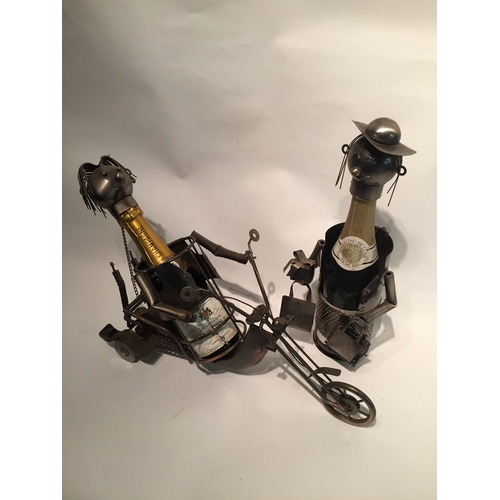 200 - 2 X Bespoke Made Wine Bottle Holders One In The Form Of A Motorbike With a  Bottle Of Champagne And ... 