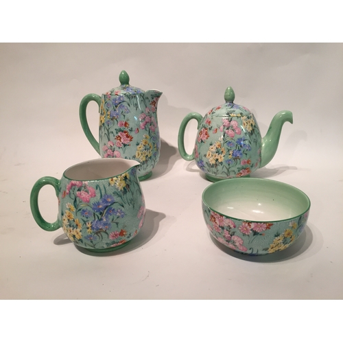 143 - Shelley Tea Set '' Melody '' Pattern To Include Tea Pot, Water Jug, Milk Jug , Sugar Bowl.