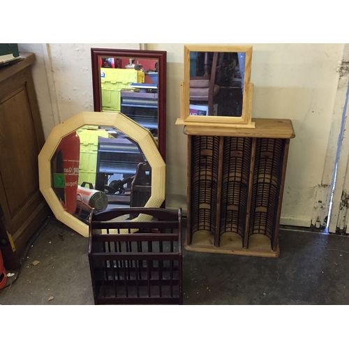 85 - Various items to include cd rack , mirrors and magazine rack