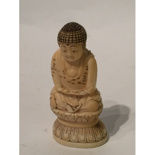 137 - Antique Signed Okimono  ivory Buddha figure