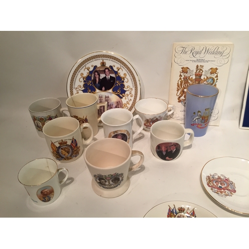 409 - Collection of commemorative plates , cups stamps etc