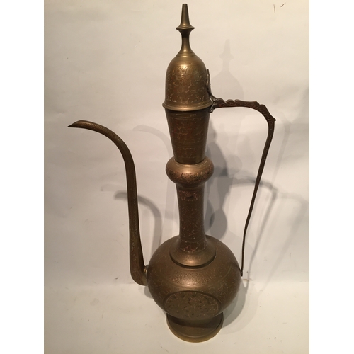 264 - Moorish Style Brass ewer With Decoration 63cm