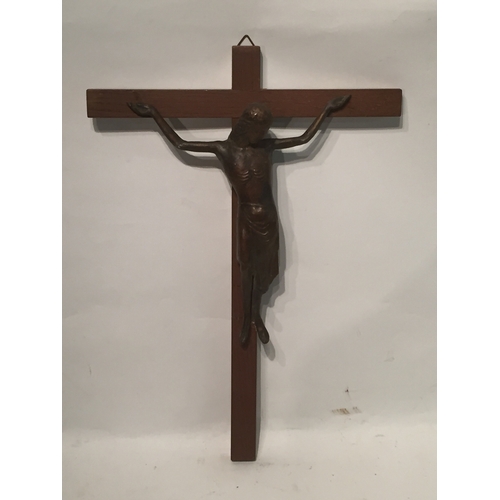 278 - Bronze Corpus christi on wooden cross 27cm x 40cm