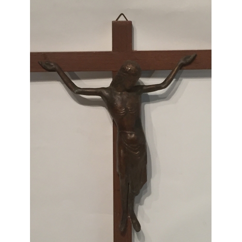 278 - Bronze Corpus christi on wooden cross 27cm x 40cm