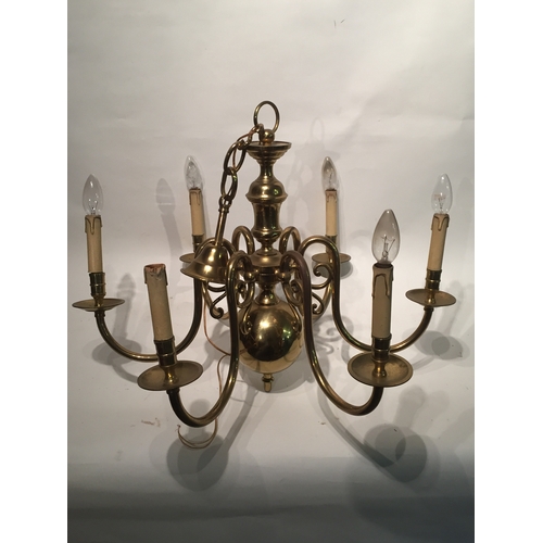95 - Good quality solid brass flemish 6 branch chandelier 57cm x 72cm