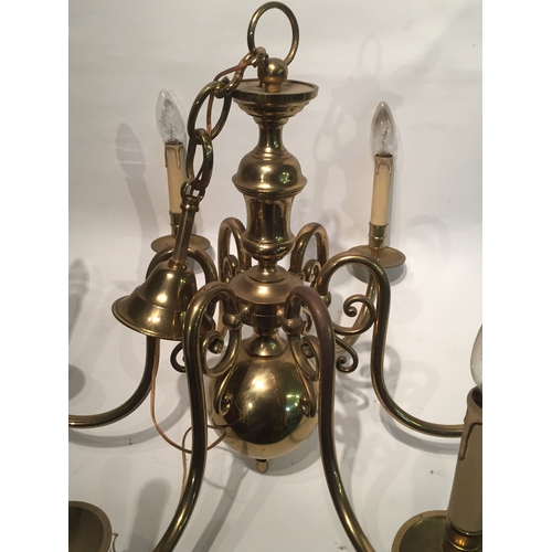 95 - Good quality solid brass flemish 6 branch chandelier 57cm x 72cm