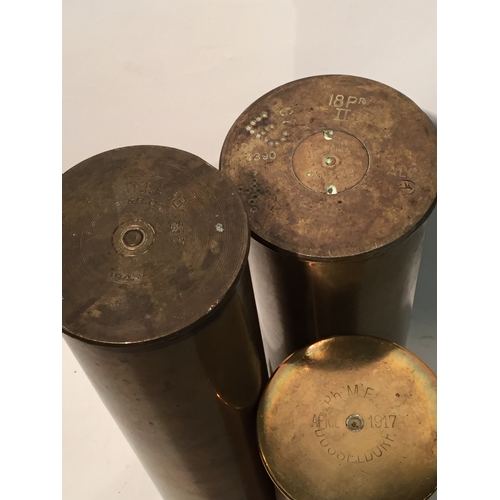 188 - Three brass military shells ww1 / ww2